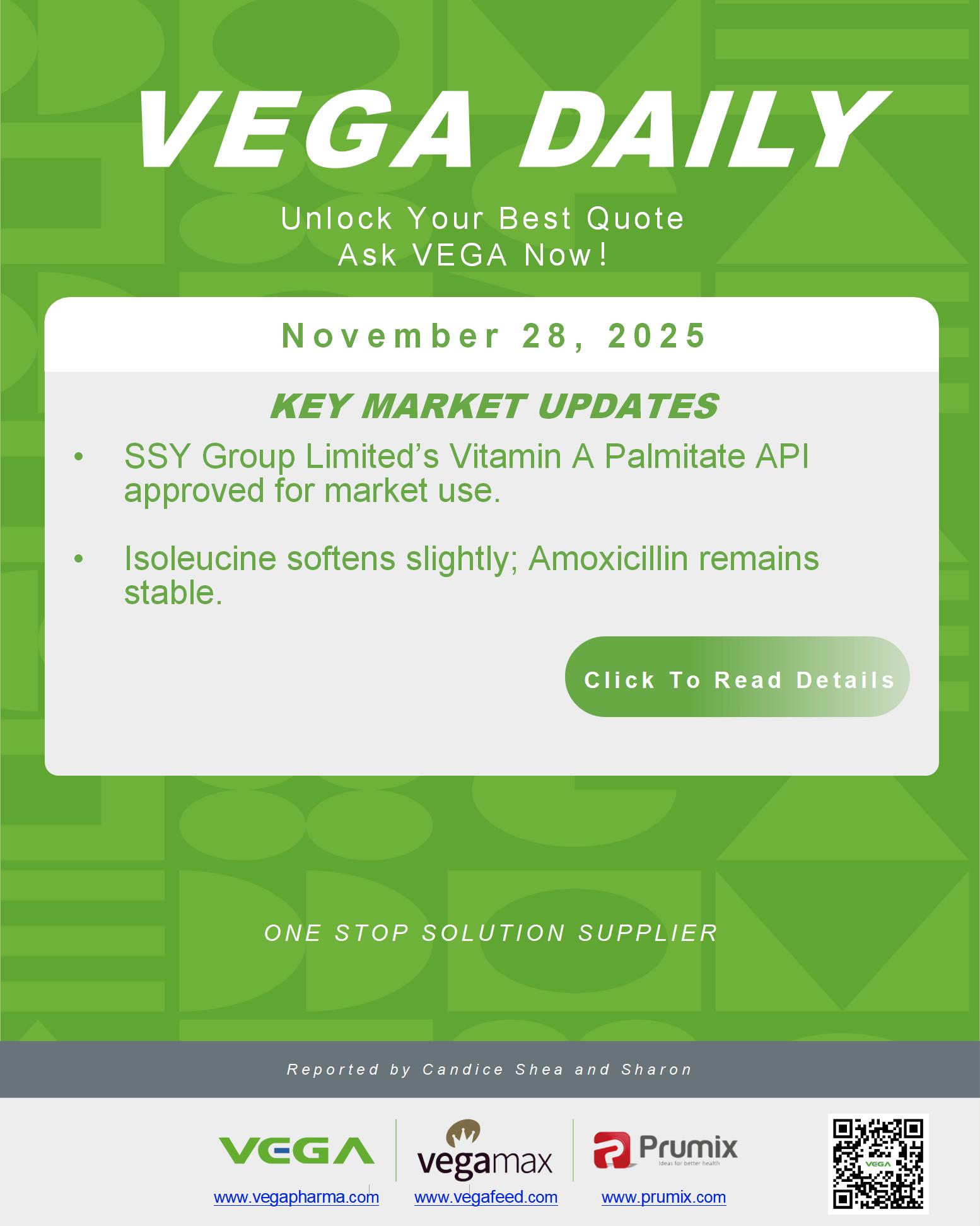 VEGA Daily Dated on November 28th 2025 Vitamin Amino Acid APl Food Additives.jpg